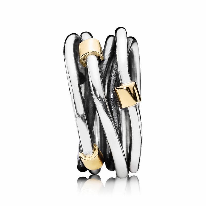 Pandora Australia Silver Rope Bands Stackable Ring - Two Tone | UOXQID013